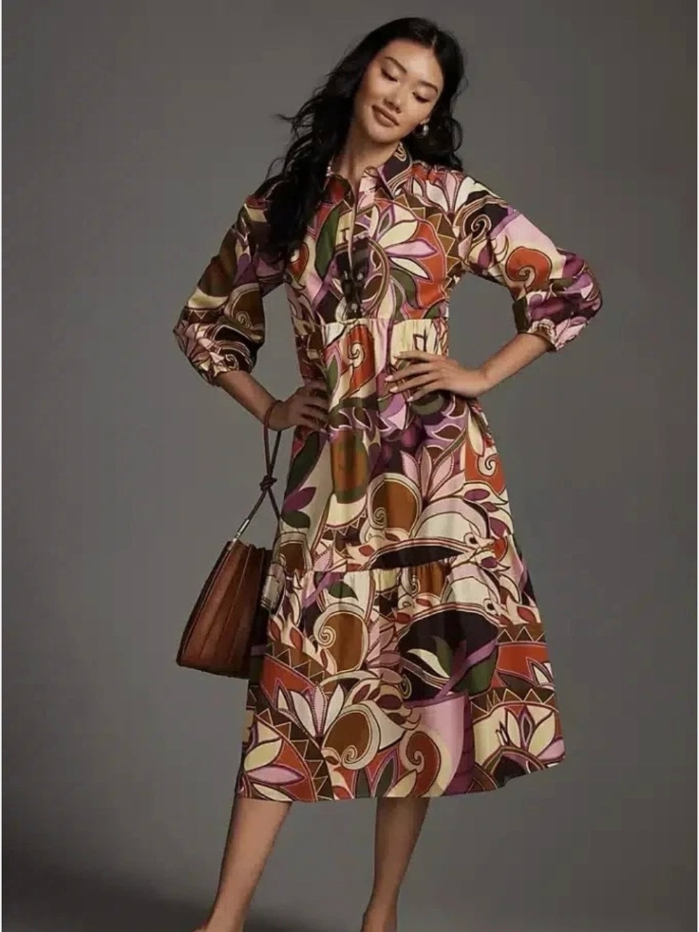 Anthropologie Maeve The Bettina Cotton Tiered Shirt Dress Size XS